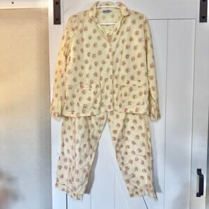 Pine Cone Hill Fine Linens 2-Piece Yellow Floral Pajama Set Button Down Top L